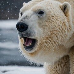 A polar bear rubbing its face with its paw in a sleepy motion.