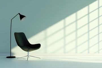 Minimalist interior design with black chair floor lamp