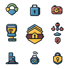 Security System Icons, Internet Safety Symbols, Cybersecurity Technology