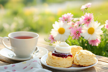  scones with cream rustic
