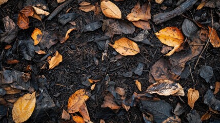 the forest floor covered with fallen leaves and twigs.