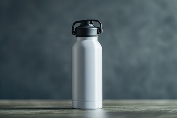 Blank White Vacuum Insulated Water Bottle Mockup Against a Dark Background