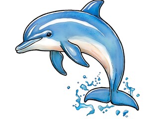 Obraz premium Jumping dolphin in ocean splash, children's illustration