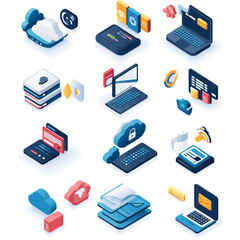 Isometric Illustration of Cloud Computing Data and Network Services