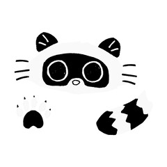 Raccoon black and white illustration
