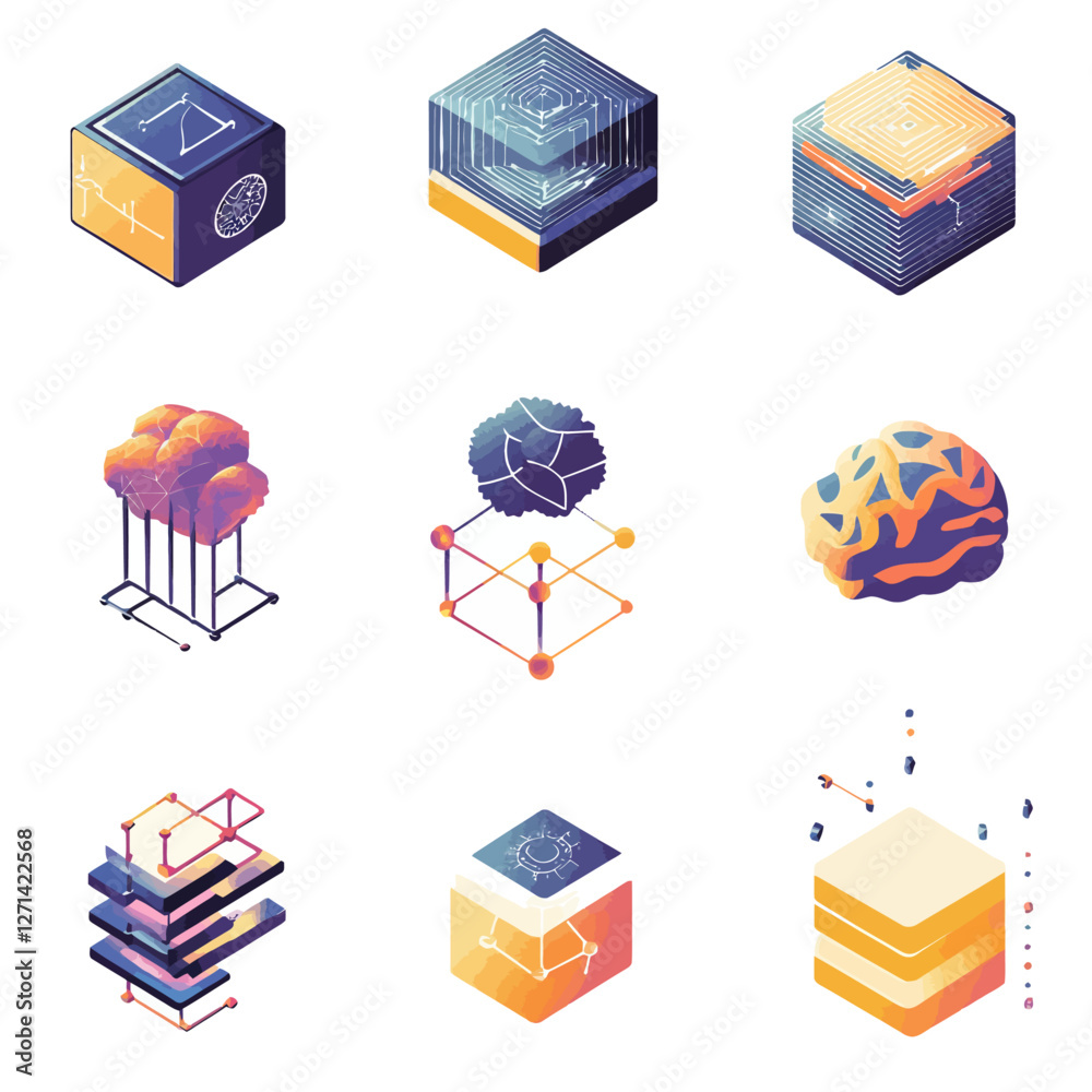 Poster abstract ai concepts: data visualization, neural networks, and machine learning
