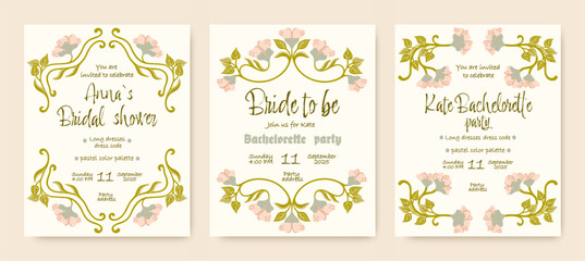 Printable Bridal Shower templates. Elegant and vintage invitation. Vector.