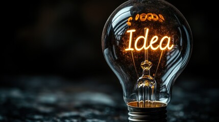 Glowing Idea Bulb, Dark Background, Innovation