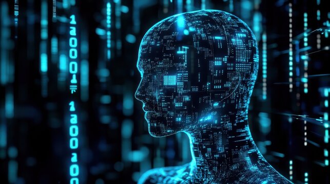 Artificial Intelligence illustration. Artificial intelligence and machine learning concept. Digital computer code. Data transfer concepts in internet.