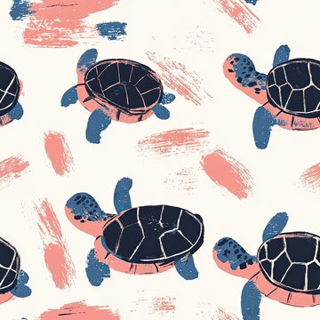 Hand painted Turtle Shell Seamless Pattern Organic Brushstrokes for Textile Design