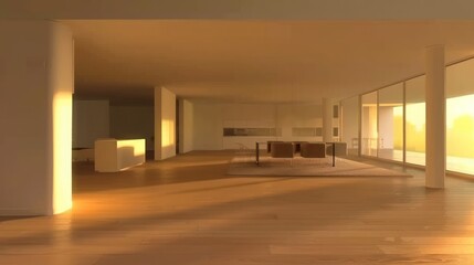 Sunlit Modern Interior Design: Golden Hour in a Minimalist Living Space