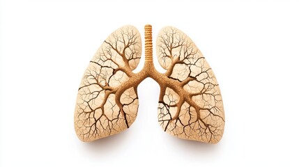 Climate change resilience temperature rise crisis. A stylized representation of human lungs, depicting a tree-like structure that symbolizes branching airways and respiratory health.