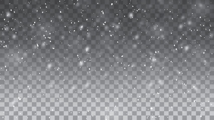 Seamless realistic falling snow or snowflakes. Isolated on transparent background. vector.