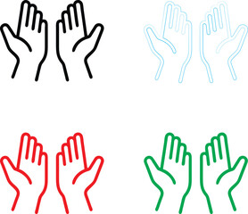 Obraz premium Simple icon set, hand holding pen, writing document, minimalist design, black and white, red and green variations, line drawing style, business concept, note-taking illustration, contract signing symb