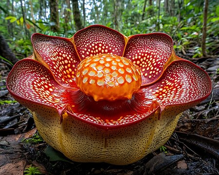 Rare Rafflesia flower in rainforest floor