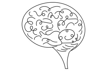 Human brain Continuous single line drawing of Vector illustration on a white background