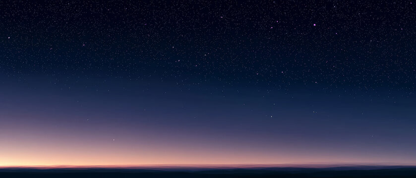 Starry Night Sky Over Distant Horizon