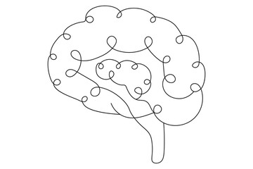 Human brain Continuous single line drawing of Vector illustration on a white background