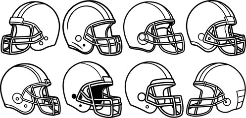 A set of American Football Helmet Outline – Coloring Book Page, Vector Illustration