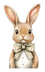 Obraz premium Adorable Illustrated Rabbit with Bow Tie and Floral Pattern for Children’s Media and Decor
