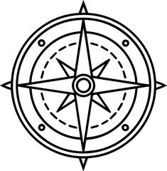 Compass Icons Set, Silhouette and Line Art Vector Illustration