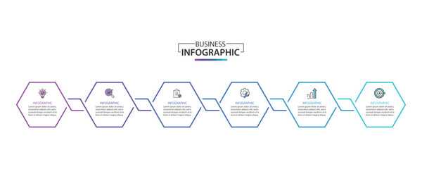 Business infographic template. 6 Step timeline journey. Process diagram, Infographic elements vector illustration.	