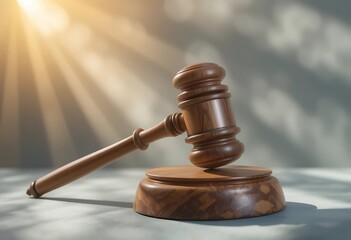 Wooden Gavel Symbolizing Justice and Legal Authority in Sunlight
