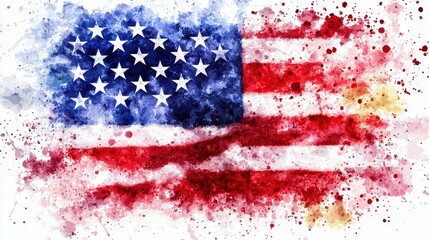 American Flag Watercolor Splatter Patriotic Symbol Artistic Design