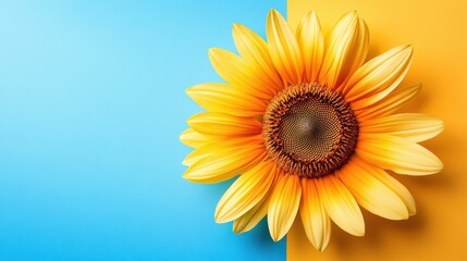 Obraz premium Abstract flower or sun on colorful minimalist background with copy space