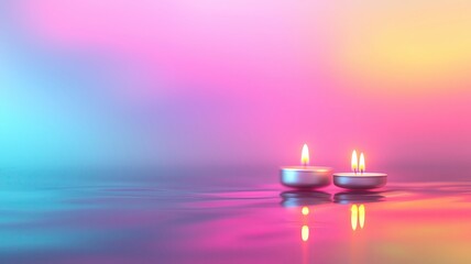 concept creative candle light Serene candles floating in colorful water.