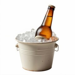 Refreshing Beer Bottle Chilling in Ice Bucket Beverage Container Product Shot Alcohol Brown Glass Close Up