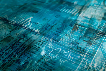 Obraz premium Abstract data visualization with blue tones depicting financial market trends and statistics