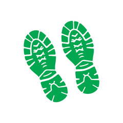 Green footprint shoes silhouette vector flat illustration design on white background.