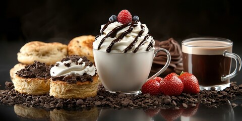 Indulgent Delight Whipped Chocolate Cream, Biscuits, Coffee, and Strawberries Decadence