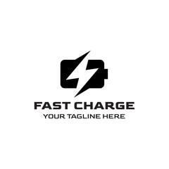 Fast charging battery, Electric charge icon, Isolated on black background, Vector illustration