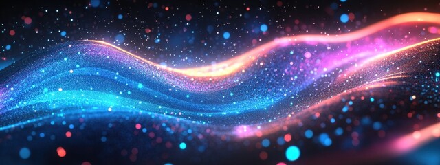 Fototapeta premium Abstract Cosmic Wave: Vibrant Nebula of Glittering Stardust and Celestial Lights