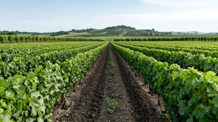 Vineyard Rows Under Cloudy Sky