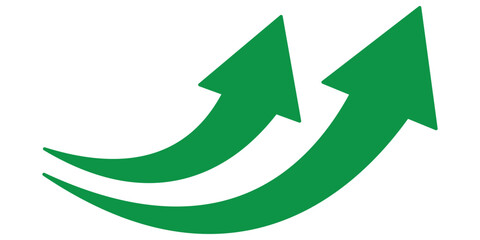 green long curved arrows icon. Long curved hand drawn arrow isolated.