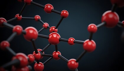Obraz premium Abstract representation of interconnected molecules in red and black against a soft gray background,Abstract black molecule structure background 9865