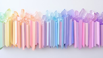 Colorful crystals and books in rainbow spectrum