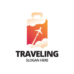 Simple Suitcase Travel Logo. Travel Bag and Plane Logo For Traveling Business Company.
