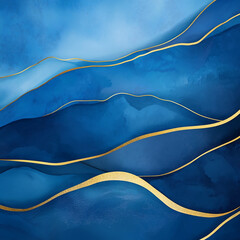 Abstract Blue Gold Waves Luxury Background
