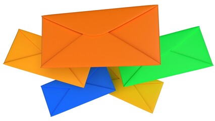 colorful envelopes on white background. 3d render