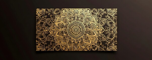 Ornate golden mandala design on a rectangular dark surface