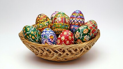 Fototapeta premium Ornate Easter Eggs in Basket Celebration of Spring Traditions