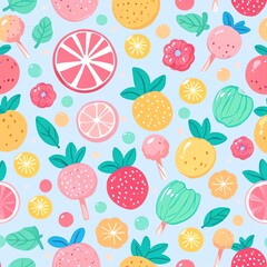 Sweet Summer Fruit Delight: A Vibrant Pattern of Candy and Citrus