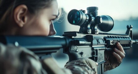 Skilled marksman aims with precision at a shooting range