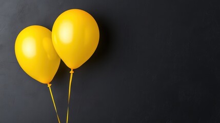 Minimalist yellow balloons on dark background for celebrations and joy