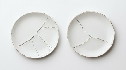 Pair of Smashed Ceramic Dishes Showing Damage and Fragmentation