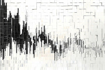 Obraz premium Abstract sound wave representation with geometric patterns and varying intensities in monochrome